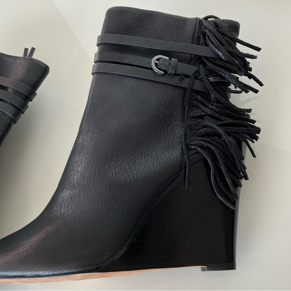 Rebecca Minkoff Black Fringe Stevie Peep Toe Wedge Booties Size 10 - Picture 8 of 15